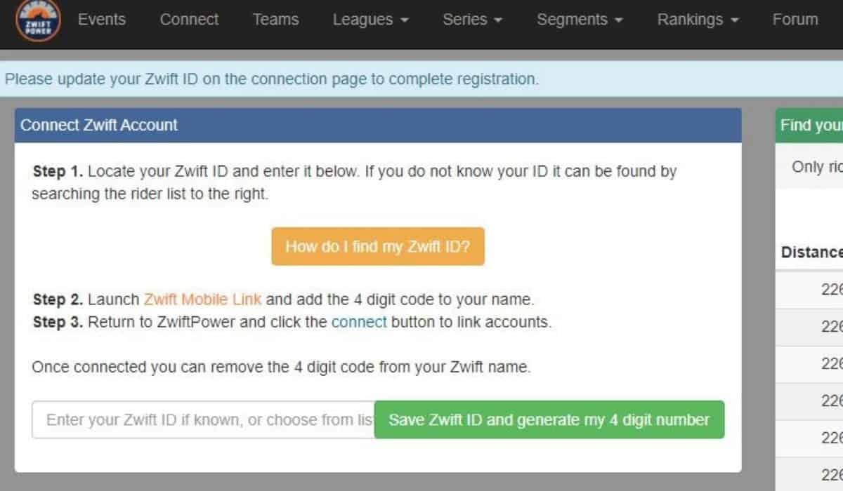 ZWIFT ID 4 DIGIT NUMBER